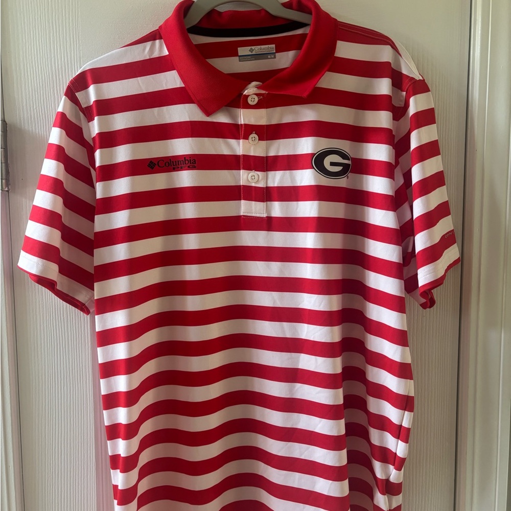 Columbia Men's Polo Shirt in Red and White Stripes